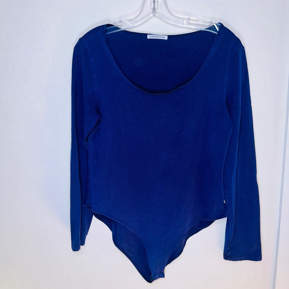 Mangopop Navy Blue Scoop Neck Long Sleeve Bodysuit XXL